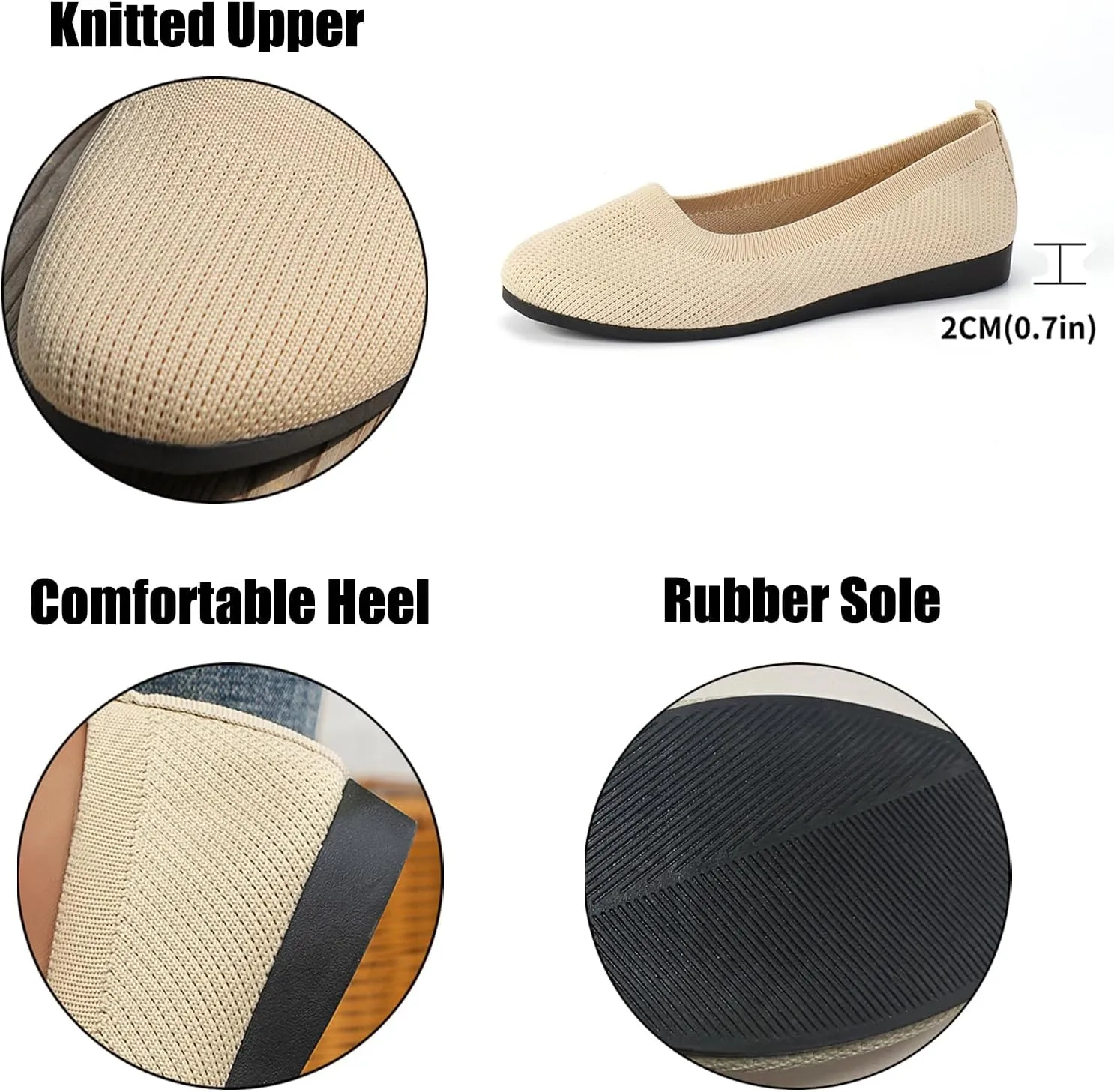 Optigard Women's Knitted Mesh Flat Shoes Round Toe Slip on Comfortable Dressy Ballet Flats Casual Soft Walking Work Shoes
