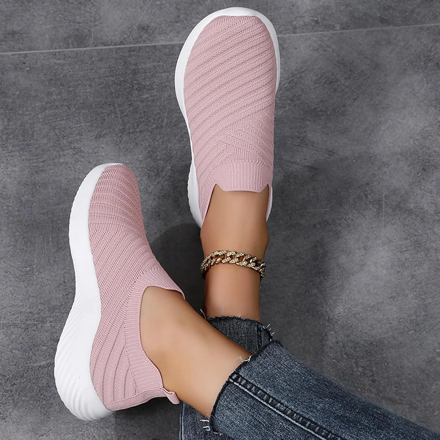 Orthopedic Shoes for Women Wide Width No Laces Casual Ladies Sneakers Stylish Soft Slip-On Knitted Mesh Loafers Shoes