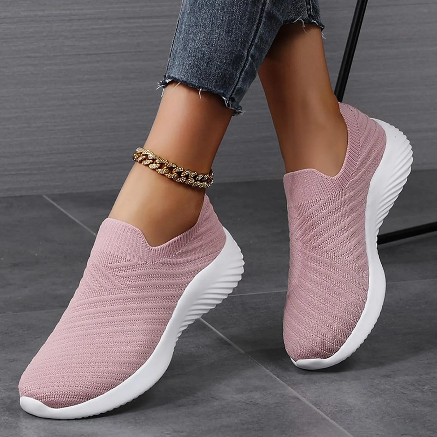 Orthopedic Shoes for Women Wide Width No Laces Casual Ladies Sneakers Stylish Soft Slip-On Knitted Mesh Loafers Shoes