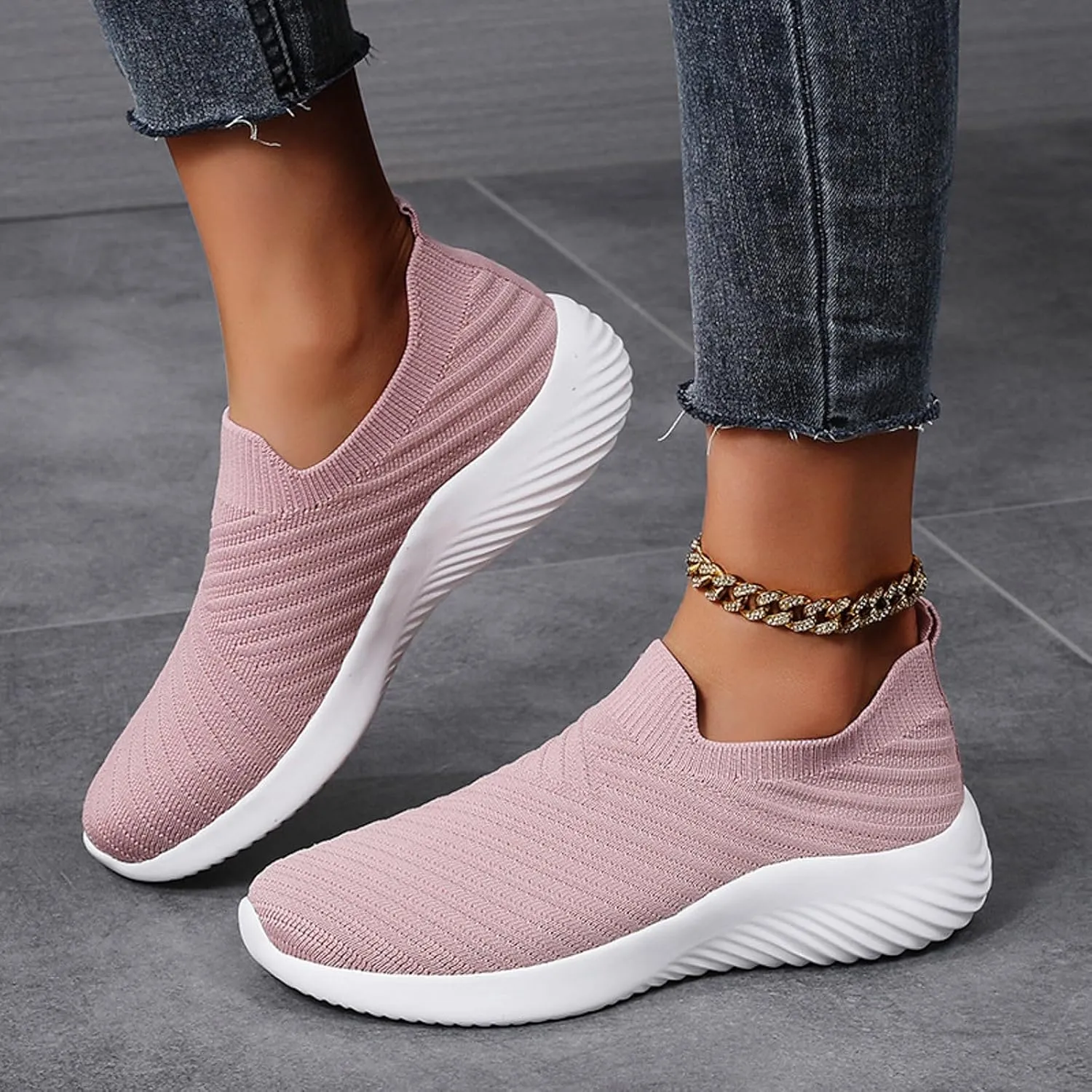 Orthopedic Shoes for Women Wide Width No Laces Casual Ladies Sneakers Stylish Soft Slip-On Knitted Mesh Loafers Shoes