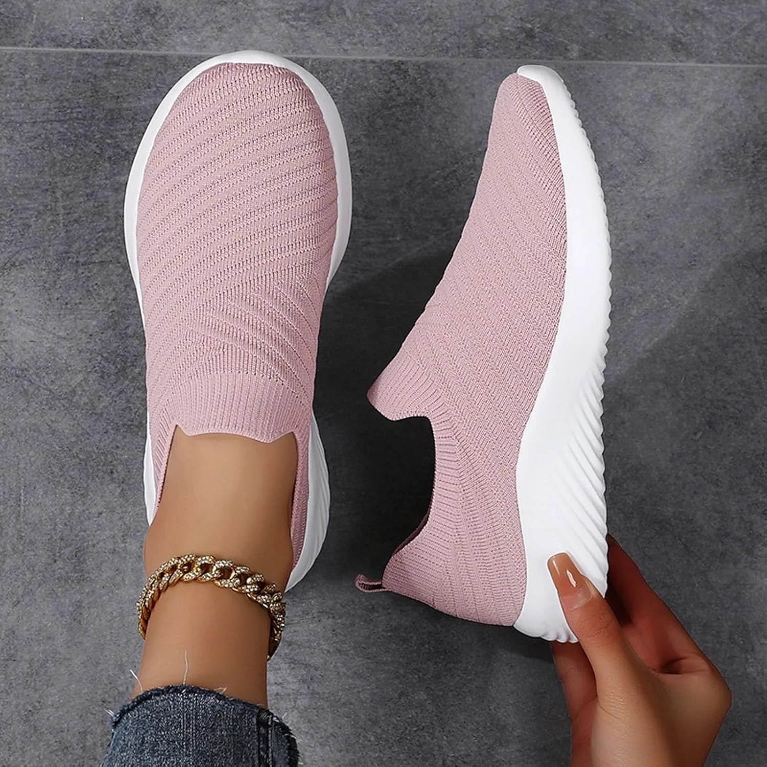 Orthopedic Shoes for Women Wide Width No Laces Casual Ladies Sneakers Stylish Soft Slip-On Knitted Mesh Loafers Shoes