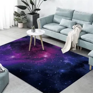Outer Space Universe Galaxy Rug 3x5 ft Purple Starry Sky Carpets for Kids Bedroom Living Room Soft Kitchen Floor Mats Non Skid Washable Rugs