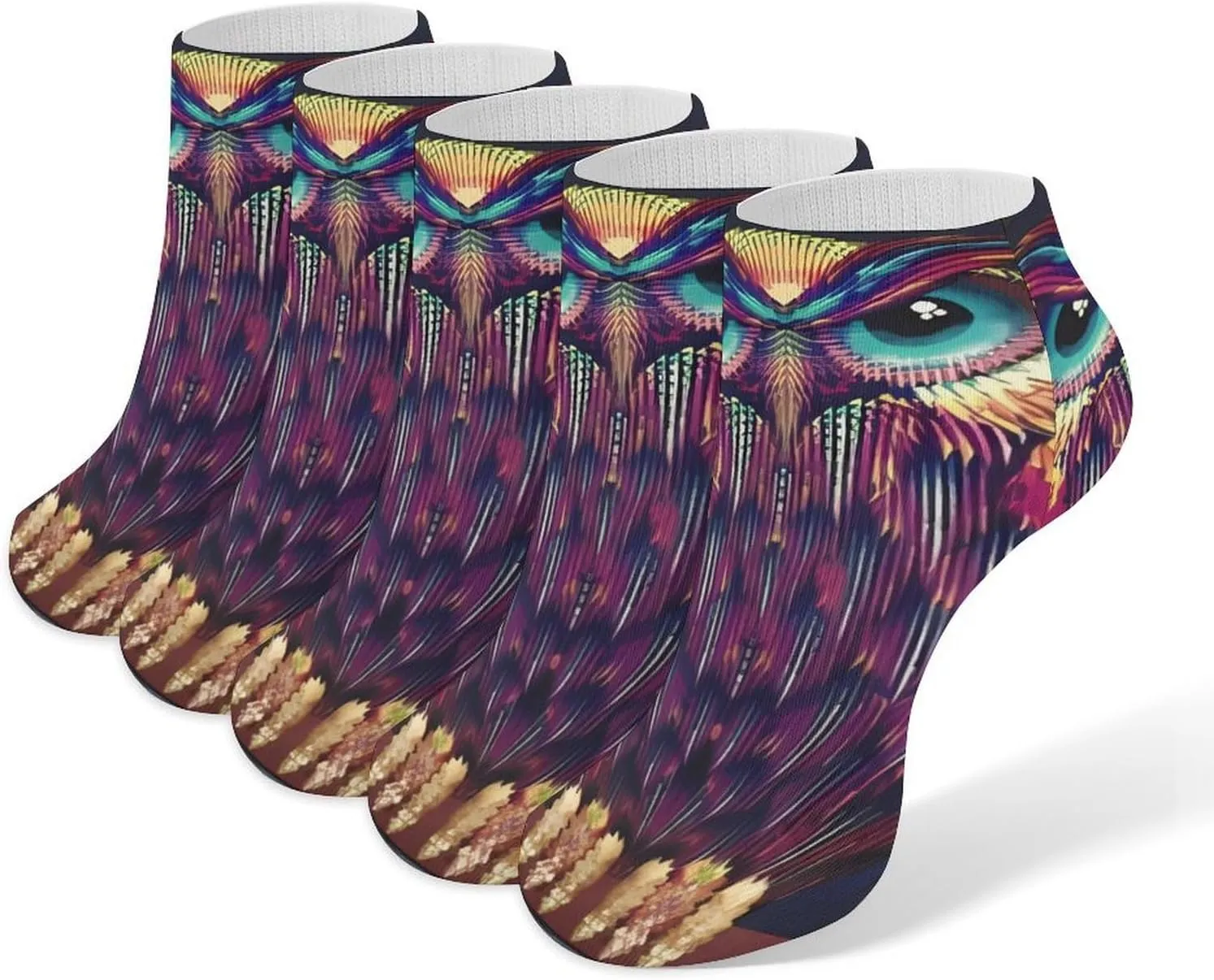 Owl Pattern Ankle Socks for Men & Women, 5 Pairs Breathable Soft Low Cut Socks, Stretch Sweat Wicking Sox