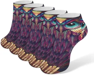 Owl Pattern Ankle Socks for Men & Women, 5 Pairs Breathable Soft Low Cut Socks, Stretch Sweat Wicking Sox