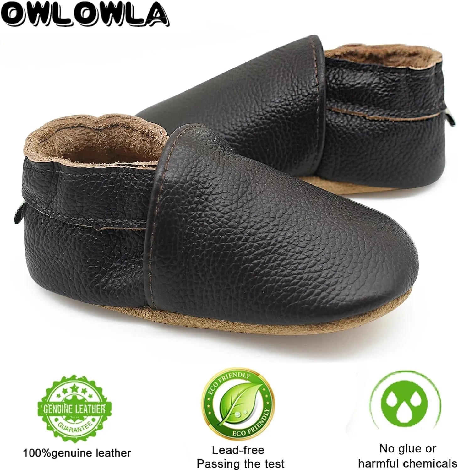 OWLOWLA Soft Sole Baby Shoes Leather Baby First Walking Crib Shoes Slip-on Baby Moccasins Infant Toddler Pre-Walker Shoes for Boy Girl