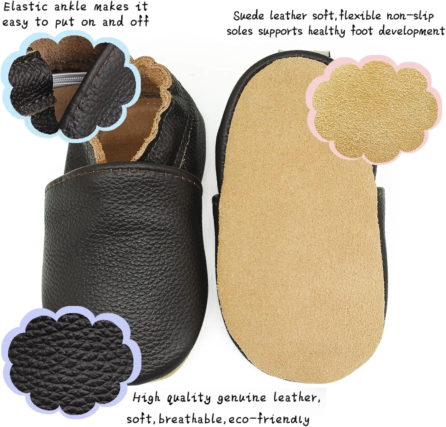OWLOWLA Soft Sole Baby Shoes Leather Baby First Walking Crib Shoes Slip-on Baby Moccasins Infant Toddler Pre-Walker Shoes for Boy Girl