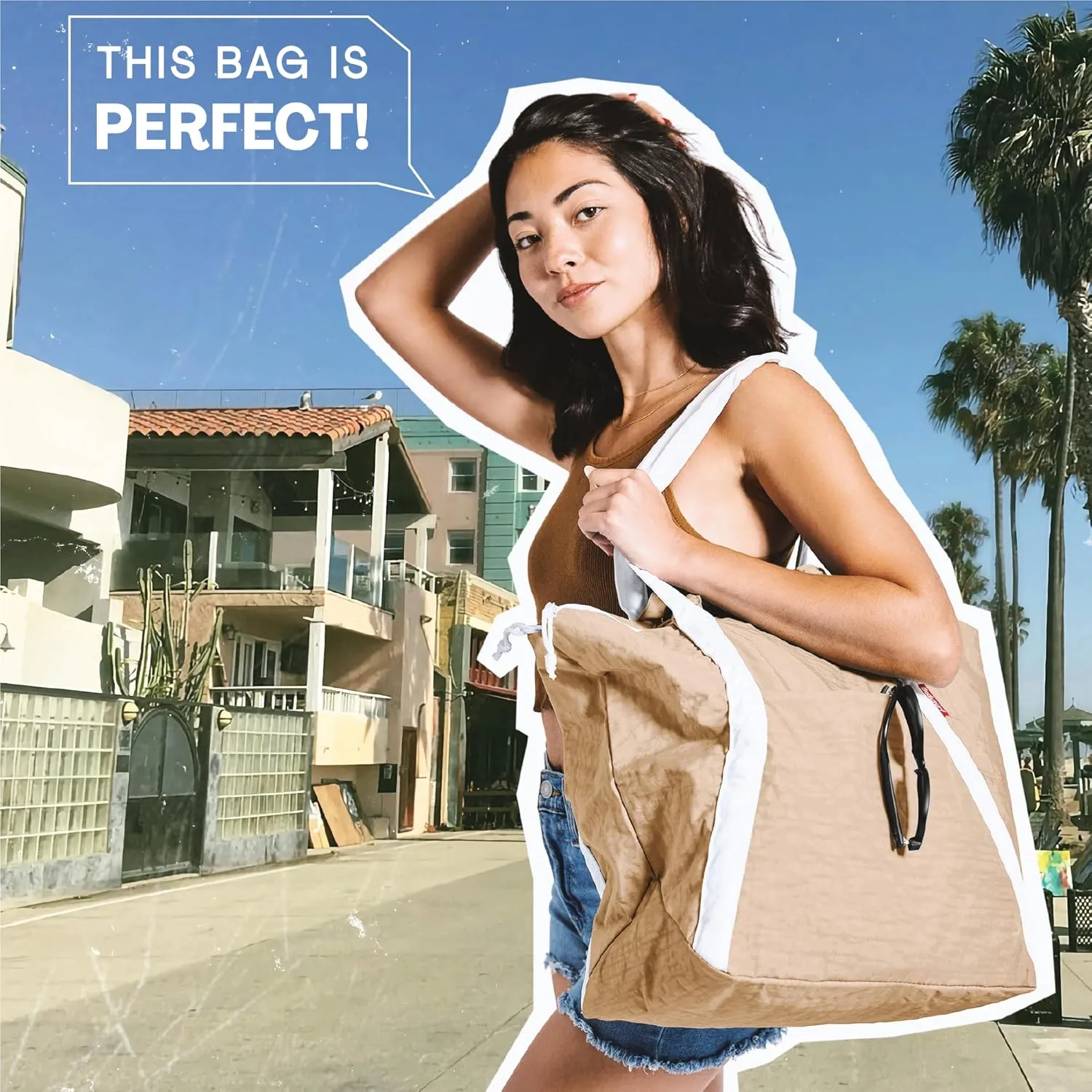 Packable Beach Bag Waterproof Sandproof - Lightweight & Foldable Travel Tote for Summer, Pool, Boat, Vacation, Gym