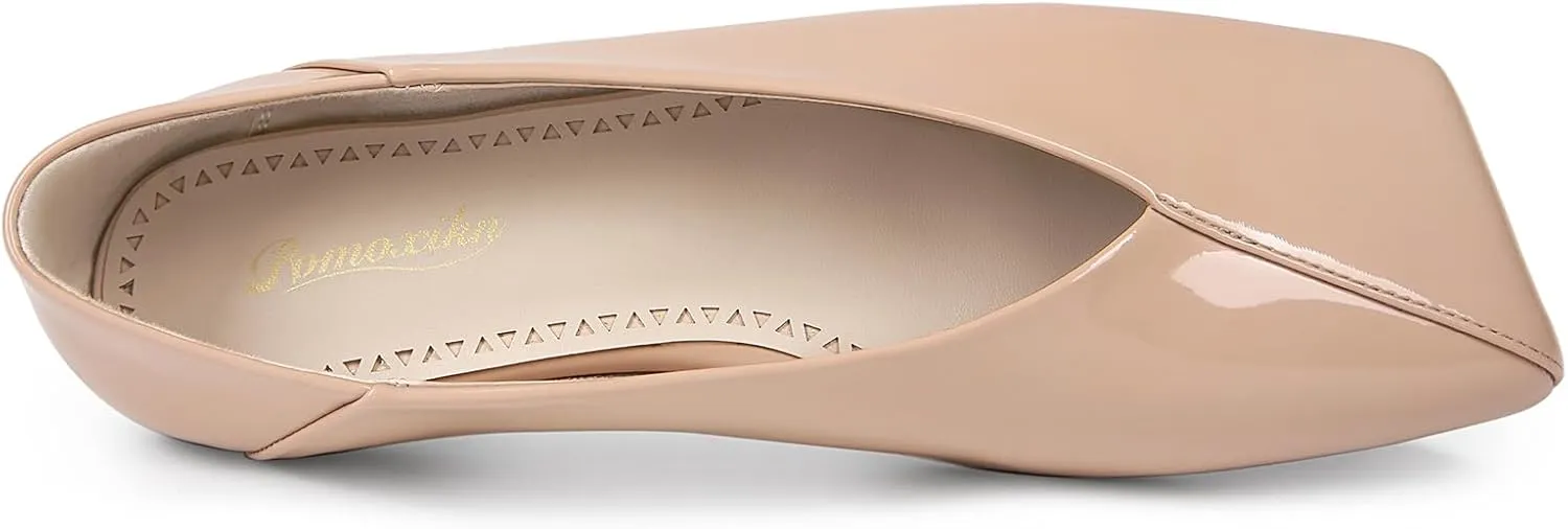 Patent Leather Ballet Flats for Women Fashionable Square Toe Ballet Flats Loafer Shoes for Women Nude Dress Shoes.