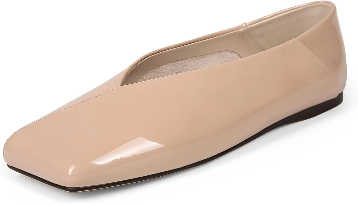 Patent Leather Ballet Flats for Women Fashionable Square Toe Ballet Flats Loafer Shoes for Women Nude Dress Shoes.