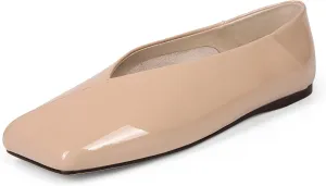 Patent Leather Ballet Flats for Women Fashionable Square Toe Ballet Flats Loafer Shoes for Women Nude Dress Shoes.