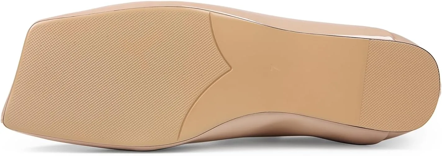 Patent Leather Ballet Flats for Women Fashionable Square Toe Ballet Flats Loafer Shoes for Women Nude Dress Shoes.