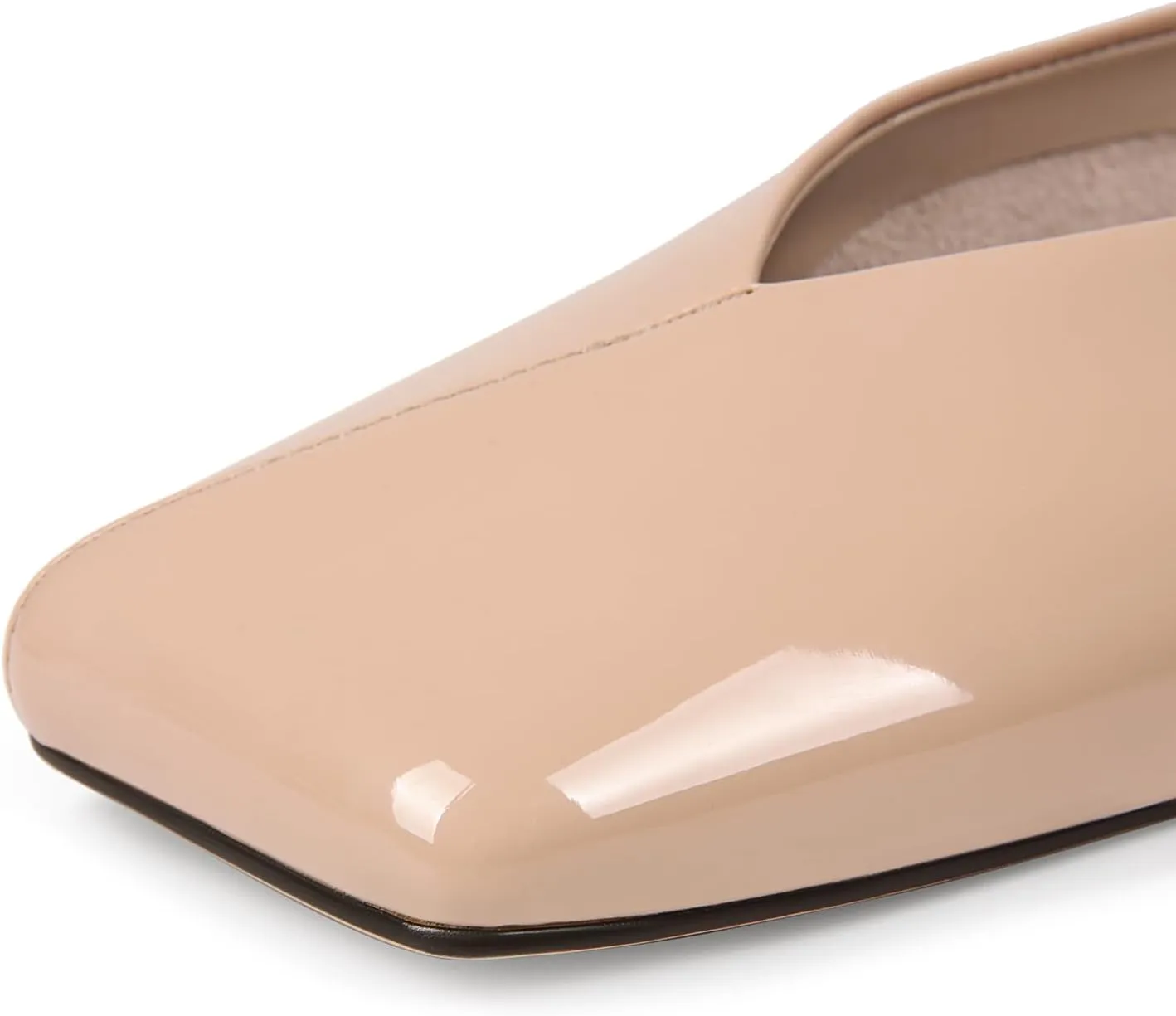 Patent Leather Ballet Flats for Women Fashionable Square Toe Ballet Flats Loafer Shoes for Women Nude Dress Shoes.