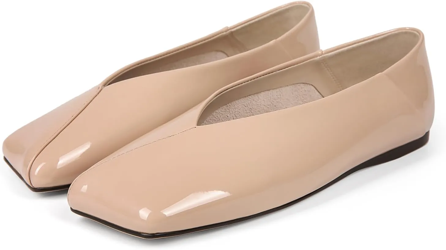Patent Leather Ballet Flats for Women Fashionable Square Toe Ballet Flats Loafer Shoes for Women Nude Dress Shoes.