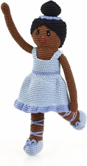 Pebble | Handmade Ballerina Doll—Blue | Black Doll | Crochet | Fair Trade | Pretend | Imaginative Play | Machine Washable