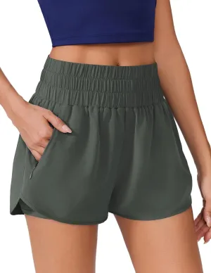 PINSPARK Running Shorts for Women Quick Dry High Waisted Athletic Short 2 in 1 Workout Gym Shorts with Zipper Pockets