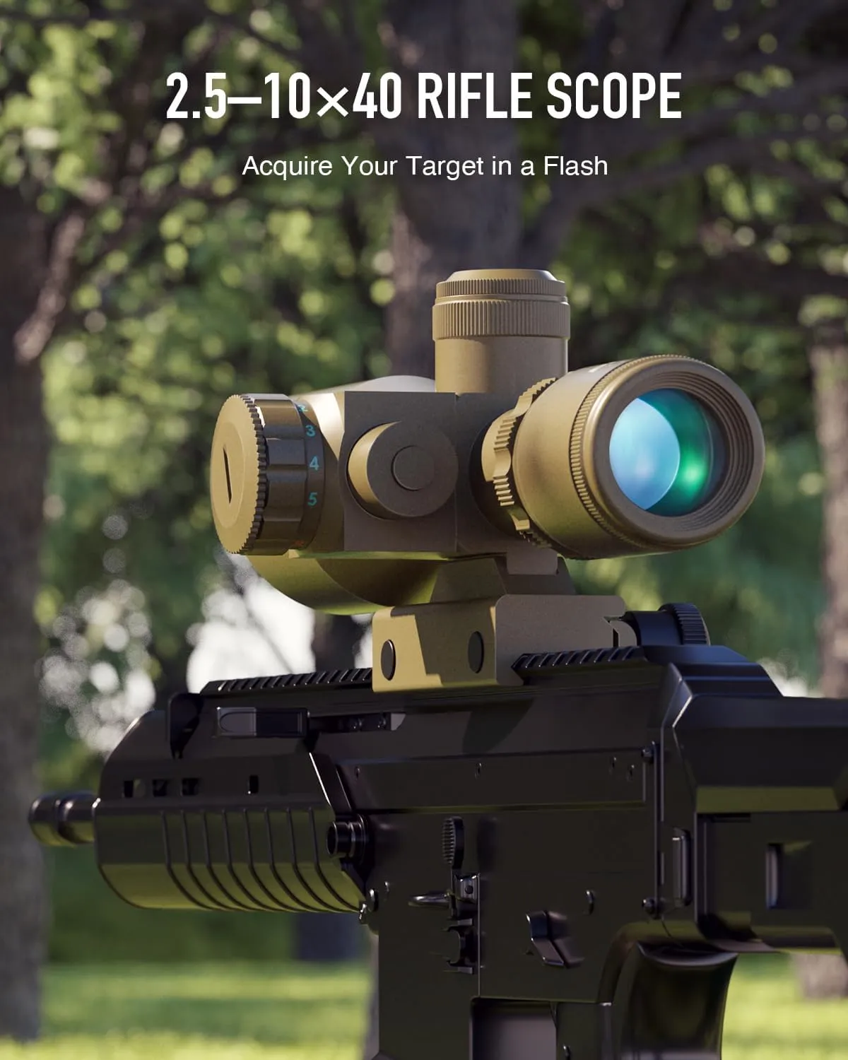 Pinty 2.5-10x40 Red Green Illuminated Mil-dot Tactical Rifle Scope with Red Laser Combo - Green Lens Color