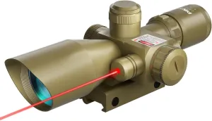 Pinty 2.5-10x40 Red Green Illuminated Mil-dot Tactical Rifle Scope with Red Laser Combo - Green Lens Color