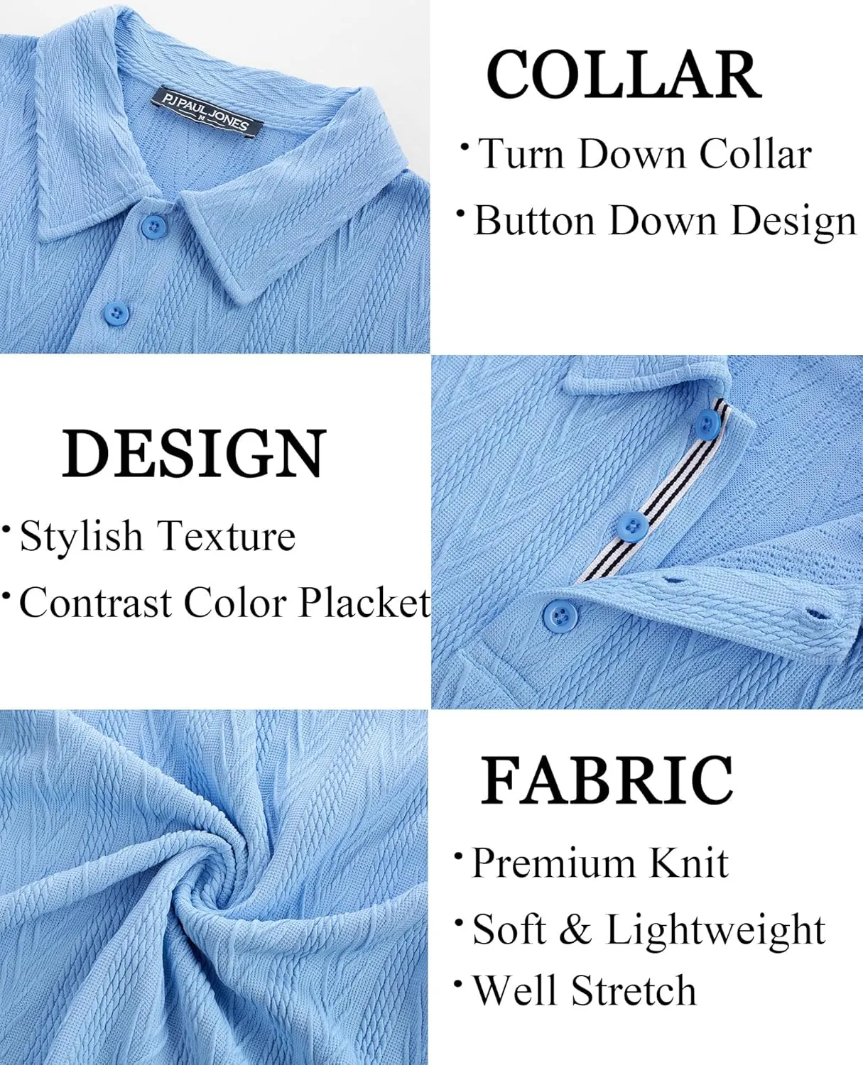 PJ PAUL JONES Men's Textured Knit Polo Shirt Short Sleeve Regular Fit Stretch Collared Summer Shirts
