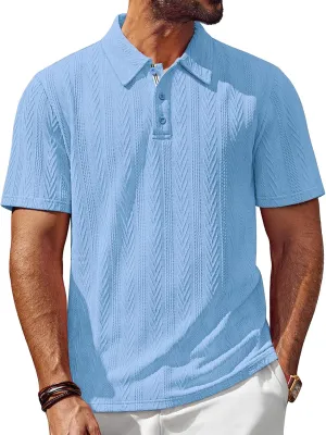 PJ PAUL JONES Men's Textured Knit Polo Shirt Short Sleeve Regular Fit Stretch Collared Summer Shirts