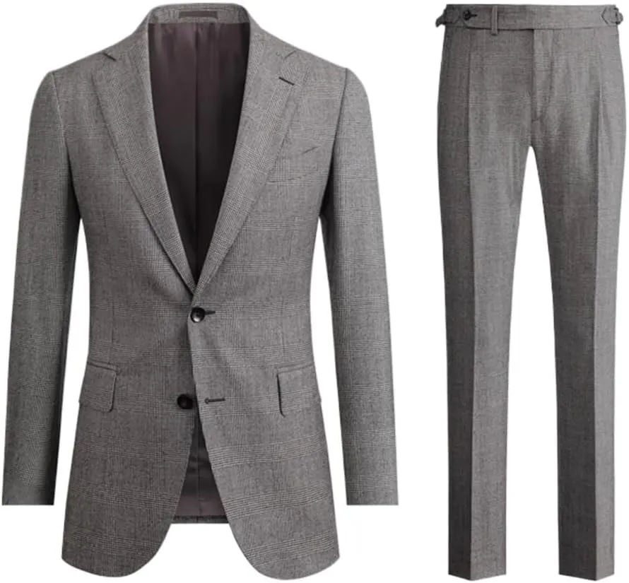 Plaid Men Suits Business Formal Gray Men's Suit Set Gentleman Casual Groom Wedding Blazers Suit Jackets