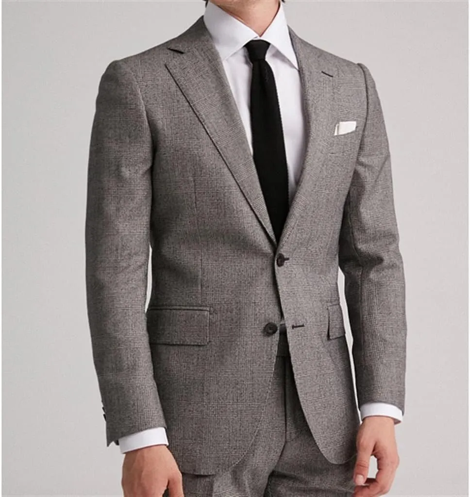 Plaid Men Suits Business Formal Gray Men's Suit Set Gentleman Casual Groom Wedding Blazers Suit Jackets