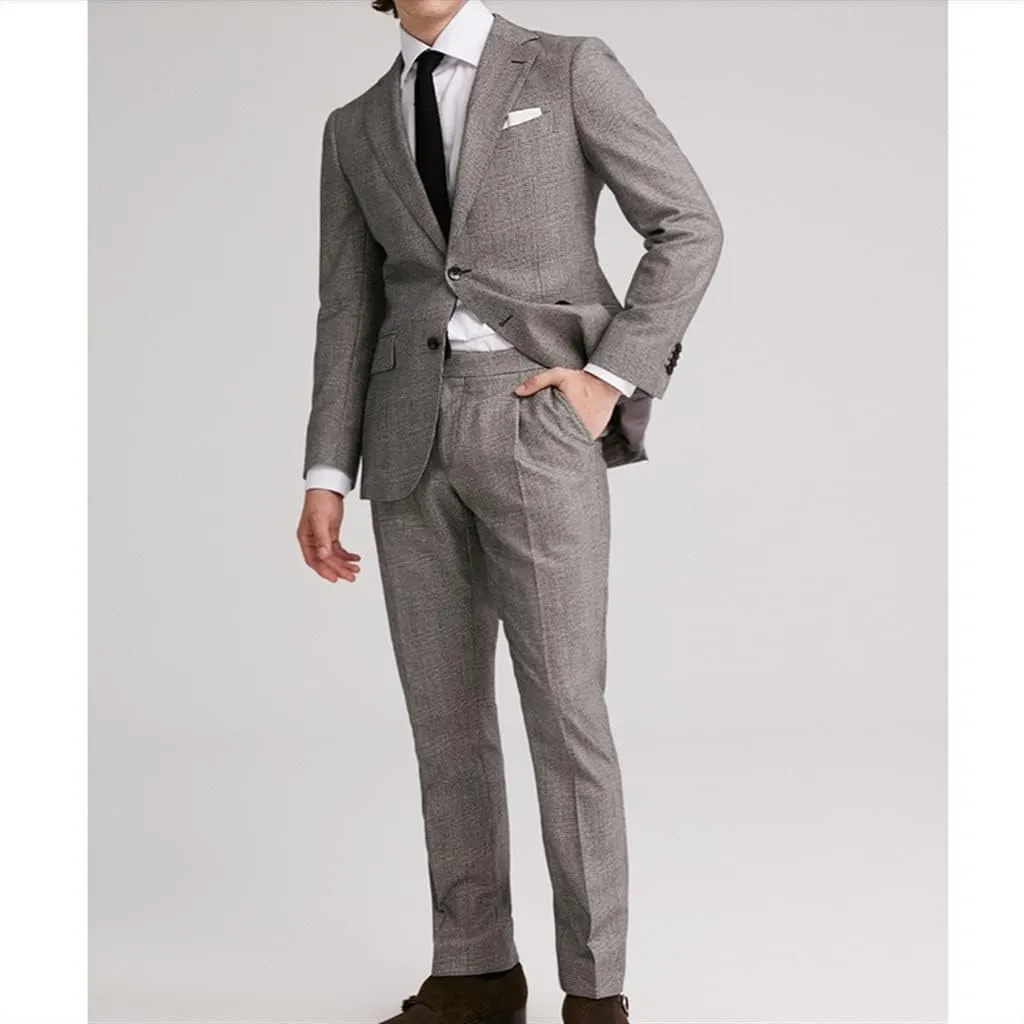 Plaid Men Suits Business Formal Gray Men's Suit Set Gentleman Casual Groom Wedding Blazers Suit Jackets