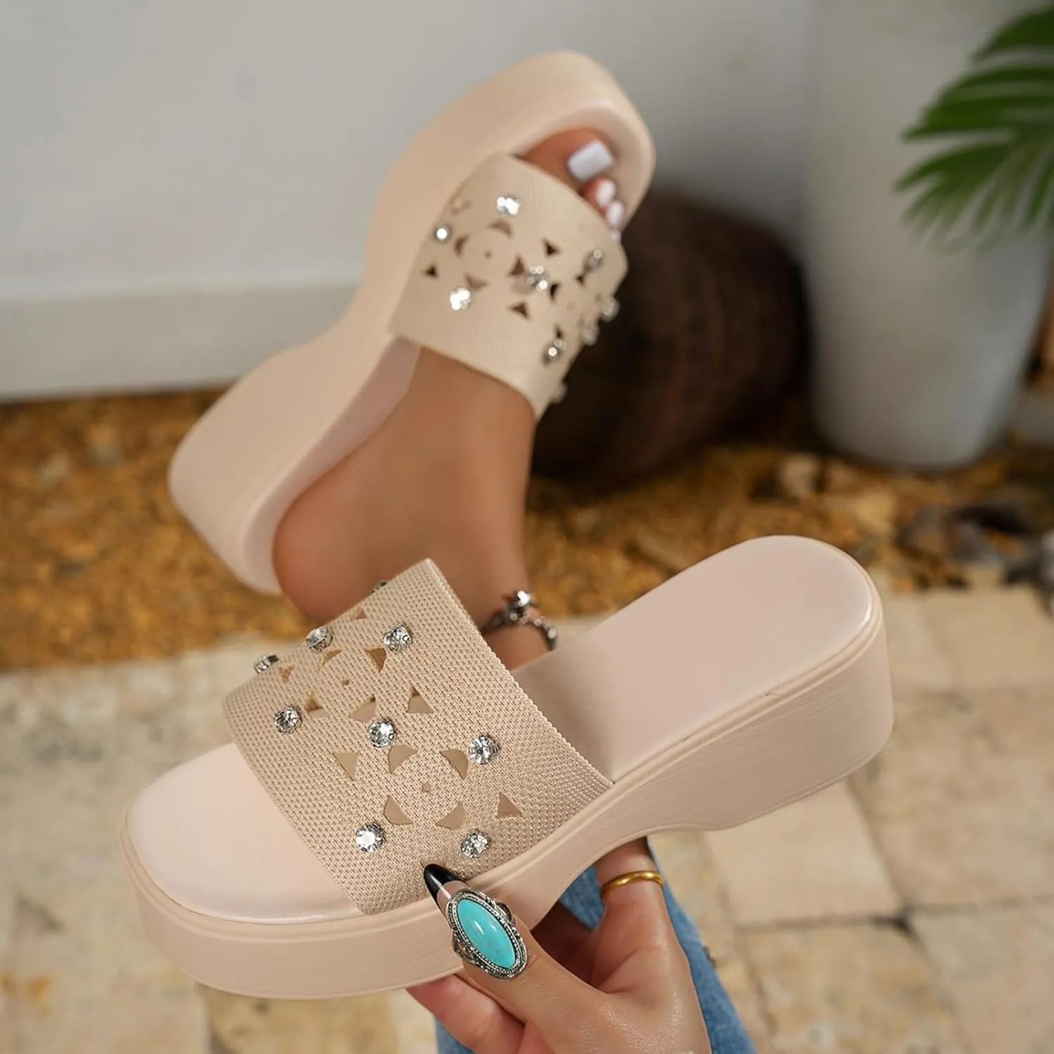 Platform Sandals Women Fasciitis Arch Support Cushion Slippers Comfortable Slip-On Open Toe Summer Sandals Casual Walking Slippers