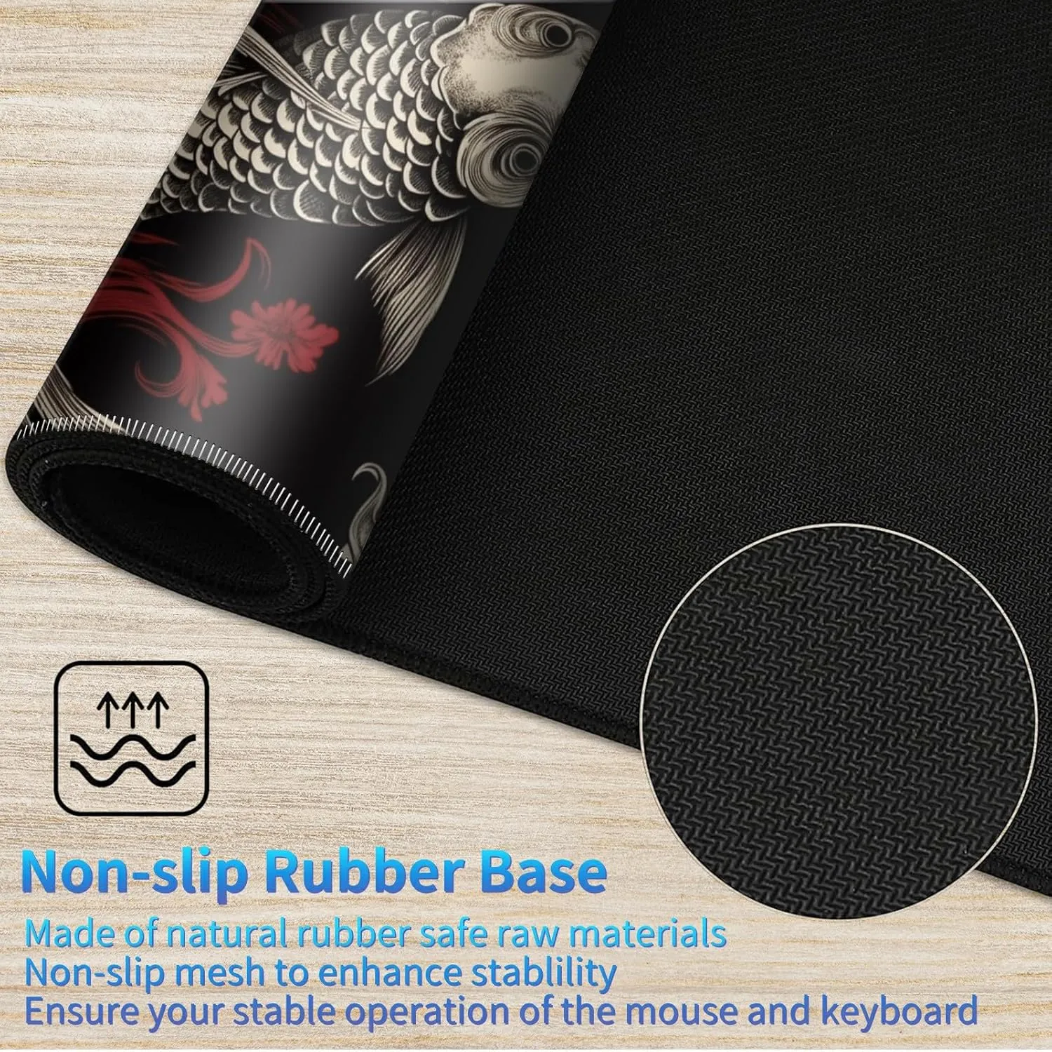 Playmat for MTG, 24 x 14 inches Game Play Mat for MTG TCG and Other Card Games, Trading Card Game Play Mat Desk Mats with Stitched Edges Non-Slip Base, Two Koi Fish