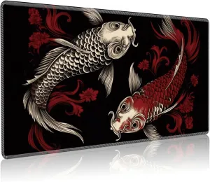 Playmat for MTG, 24 x 14 inches Game Play Mat for MTG TCG and Other Card Games, Trading Card Game Play Mat Desk Mats with Stitched Edges Non-Slip Base, Two Koi Fish