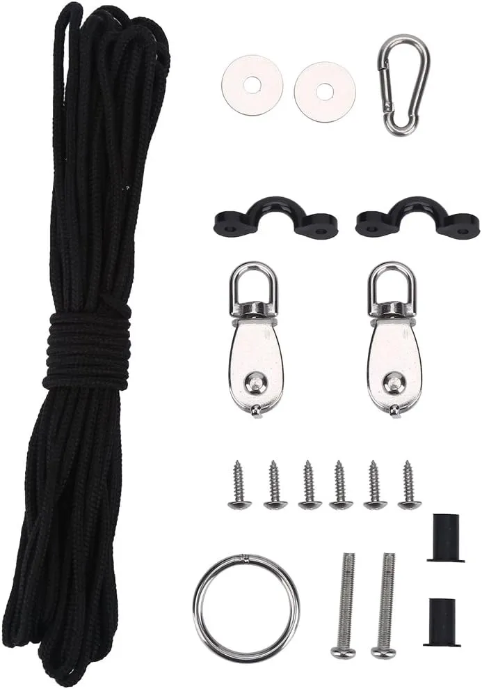 plplaaoo Stable Kayak Canoe Anchor Trolley Kit System with Pulley Pad Eye Ring Hook Accessory Set for Kayak Boat Mooring Stainless Steel Nylon 10m Rope 215g
