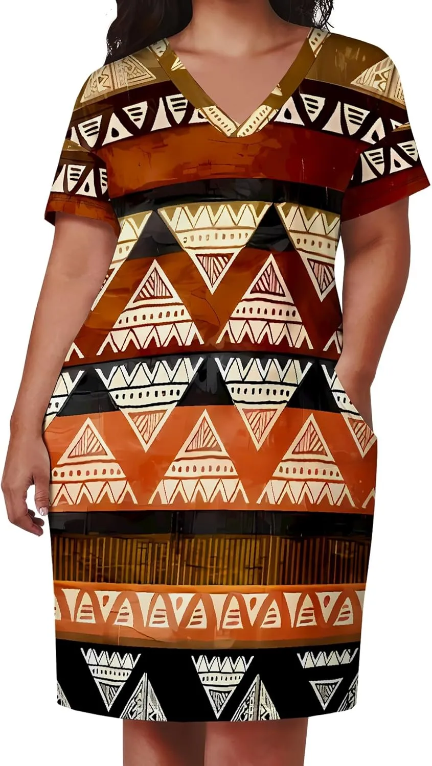 Plus Size Tshirt Dresses for Curvy Women African Attire Dress Midi T Shirt Sundress Oversized Dresses with Pocket