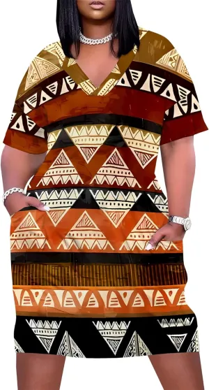 Plus Size Tshirt Dresses for Curvy Women African Attire Dress Midi T Shirt Sundress Oversized Dresses with Pocket