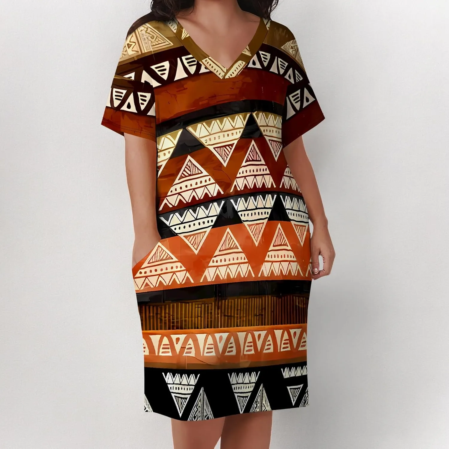 Plus Size Tshirt Dresses for Curvy Women African Attire Dress Midi T Shirt Sundress Oversized Dresses with Pocket