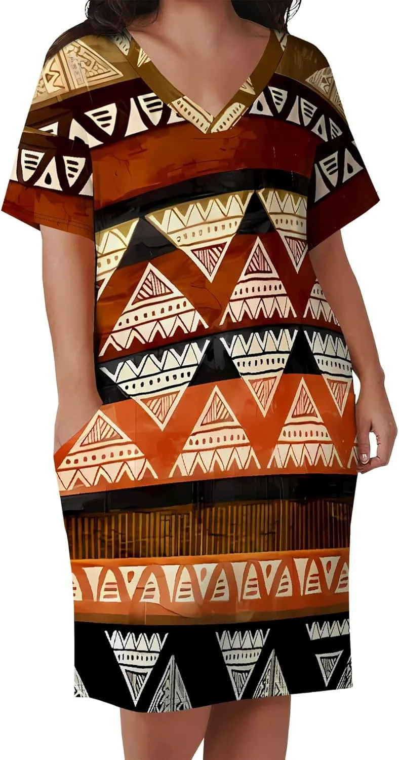 Plus Size Tshirt Dresses for Curvy Women African Attire Dress Midi T Shirt Sundress Oversized Dresses with Pocket