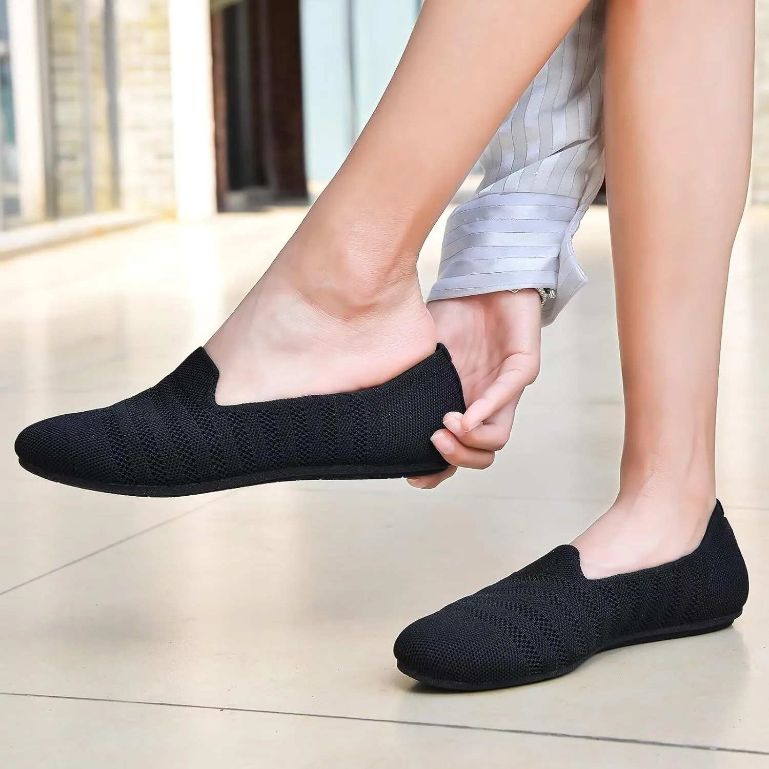 poemlady Women’s Ballet Flat Shoes Dress Shoes Knit Round Toe Slip On Ballerina Walking Flats Shoes for Woman Low Wedge Casual
