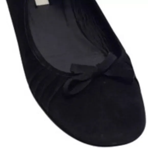 PRADA RUCHED SUEDE RIBBON BOW BALLET FLATS