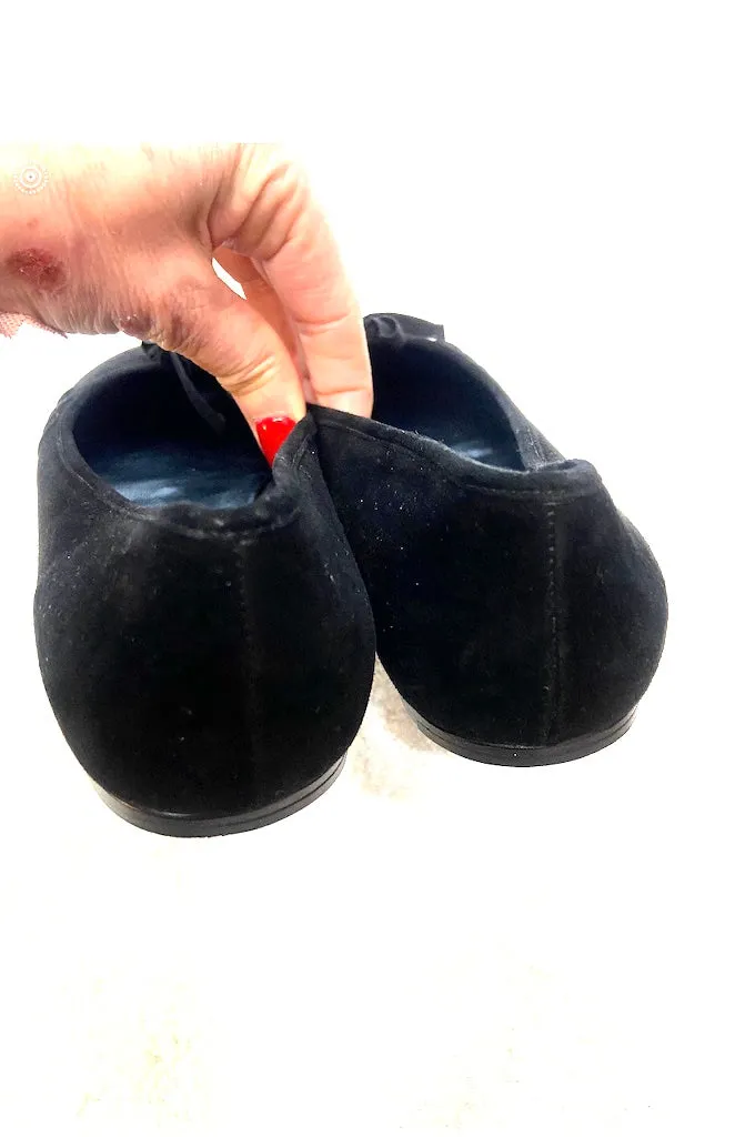 PRADA RUCHED SUEDE RIBBON BOW BALLET FLATS