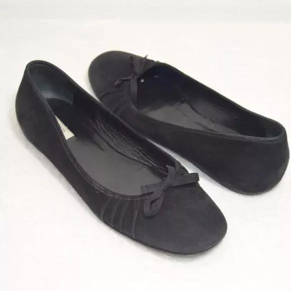 PRADA RUCHED SUEDE RIBBON BOW BALLET FLATS