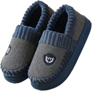 Premium Comfort Houndstooth Thermal Closed Back Non Slip Men's Fuzzy House Slippers Inddor Soft Warm Furry Shoes