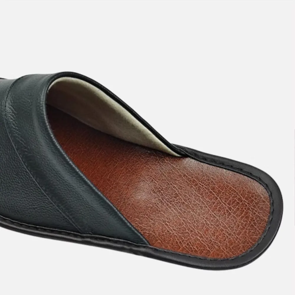 Premium Comfort Thermal Full Leather Non Slip Men's House Slippers Inddor Outdoor Soft Warm Shoes Plus Size