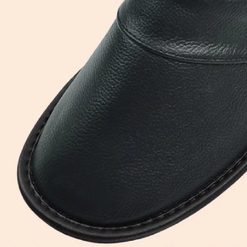Premium Comfort Thermal Full Leather Non Slip Men's House Slippers Inddor Outdoor Soft Warm Shoes Plus Size