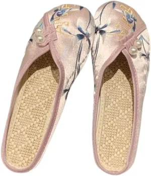 Premium Luxury Asian Satin Silk All Seasons Comfort Women's House Slippers Non Slip Indoor Outdoor Soft Home Slip On Shoes