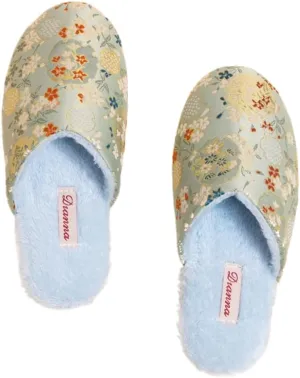 Premium Luxury Satin Silk Royal Embroidery All Seasons Comfort Women's House Slippers Furry Indoor Soft Home Slip On Shoes
