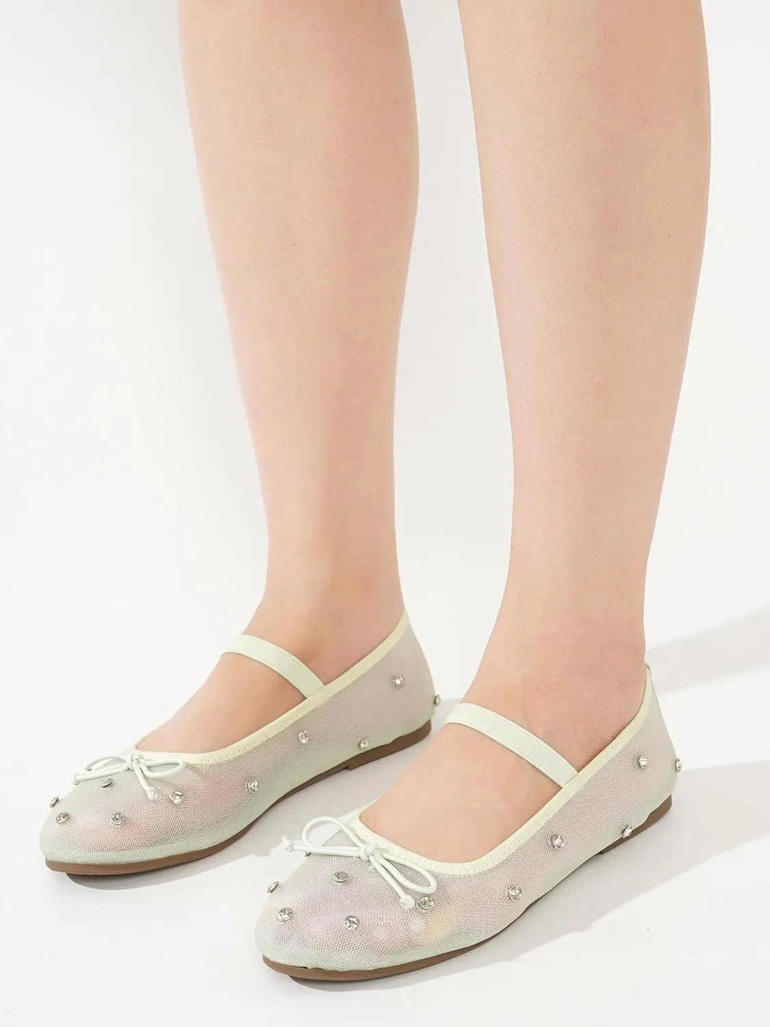 Project Cloud Ballet Flats for Women - Crystal-Embellished Mesh Ballet Flats for Women Footwear - Non-Slip Mary Jane Shoes with Memory Foam - Casual Footwear for All-Day Comfort (Amity)