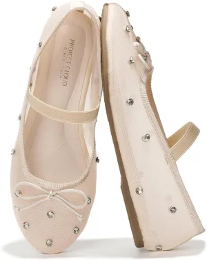Project Cloud Ballet Flats for Women - Crystal-Embellished Mesh Ballet Flats for Women Footwear - Non-Slip Mary Jane Shoes with Memory Foam - Casual Footwear for All-Day Comfort (Amity)