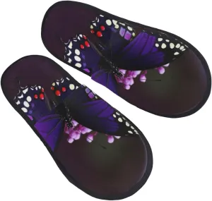 Purple plum butterfly Printed Slippers Cozy Indoor Slide Unisex House Slippers Soft Plush Slip-on Slippers