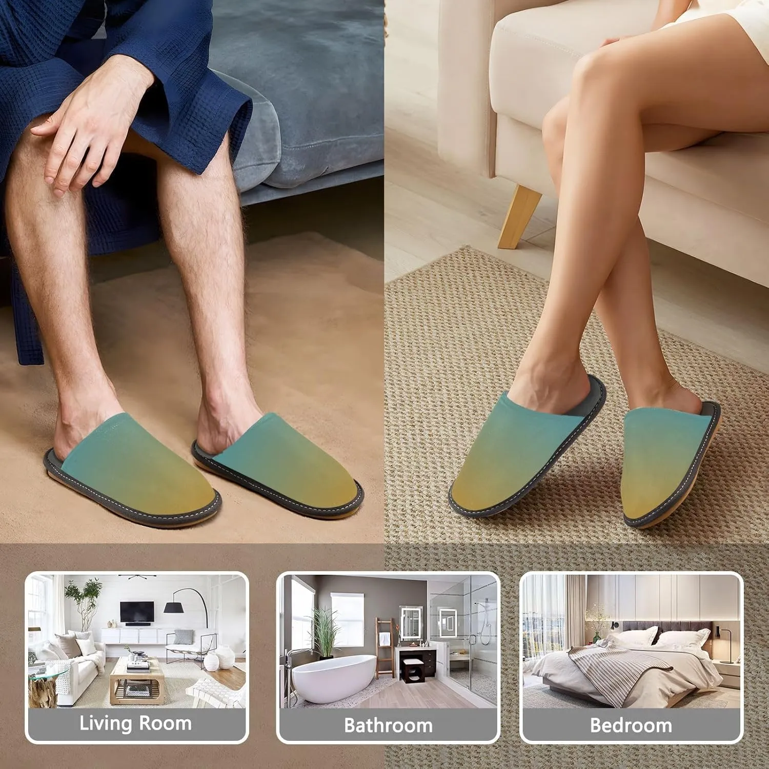 Purple Yellow Gradient House Slippers for Women Men Non-Slip Slip On Slippers