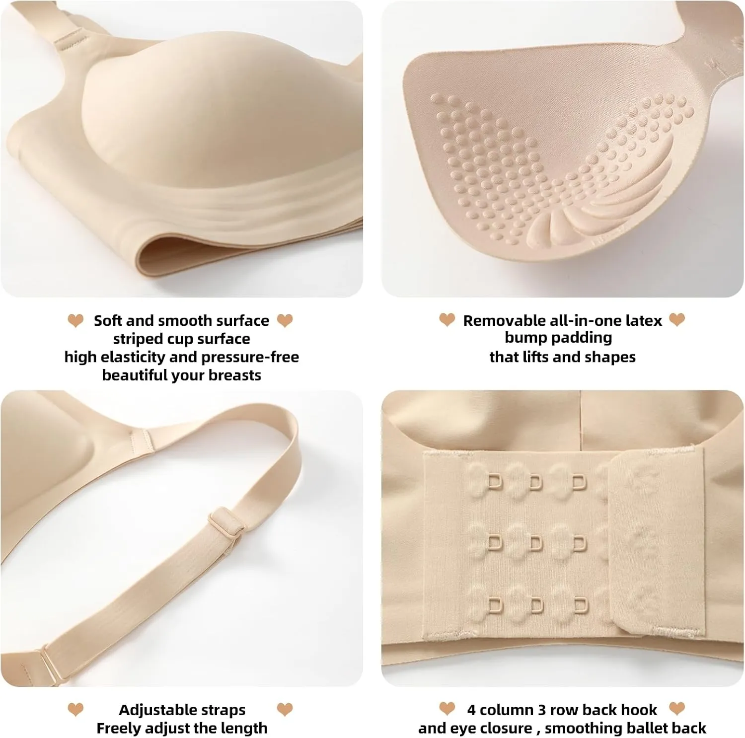 Push Up Bras for Women Wireless Bra Silicone Soft Support Seamless Comfortable Wire Free Bralette Small to Plus Size