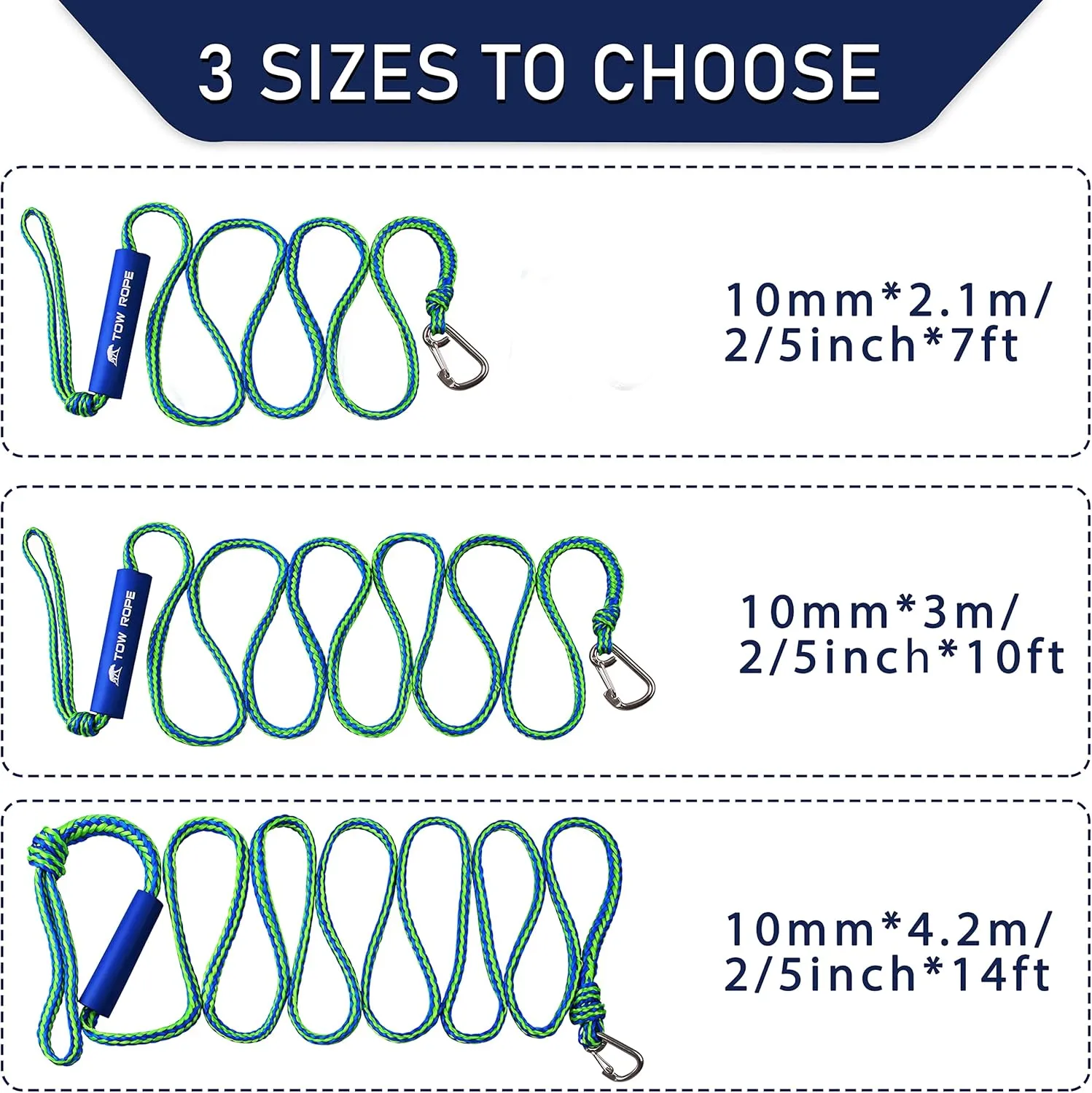 PWC Docking Lines Boat Rope Mooring, 7FT 10FT 14FT Dock Rope Jet Ski Mooring Rope Dock Tie Boat Accessories for Pontoon, Kayak Tow Rope with 316 Stainless Steel Clip