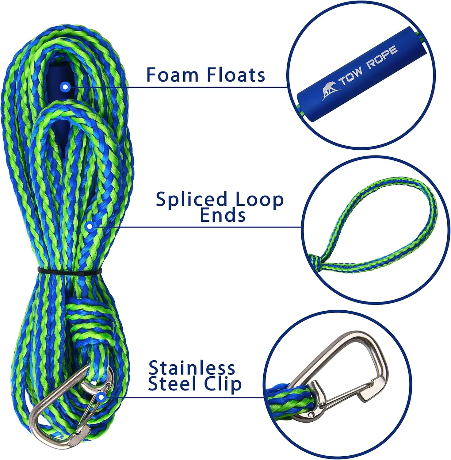 PWC Docking Lines Boat Rope Mooring, 7FT 10FT 14FT Dock Rope Jet Ski Mooring Rope Dock Tie Boat Accessories for Pontoon, Kayak Tow Rope with 316 Stainless Steel Clip